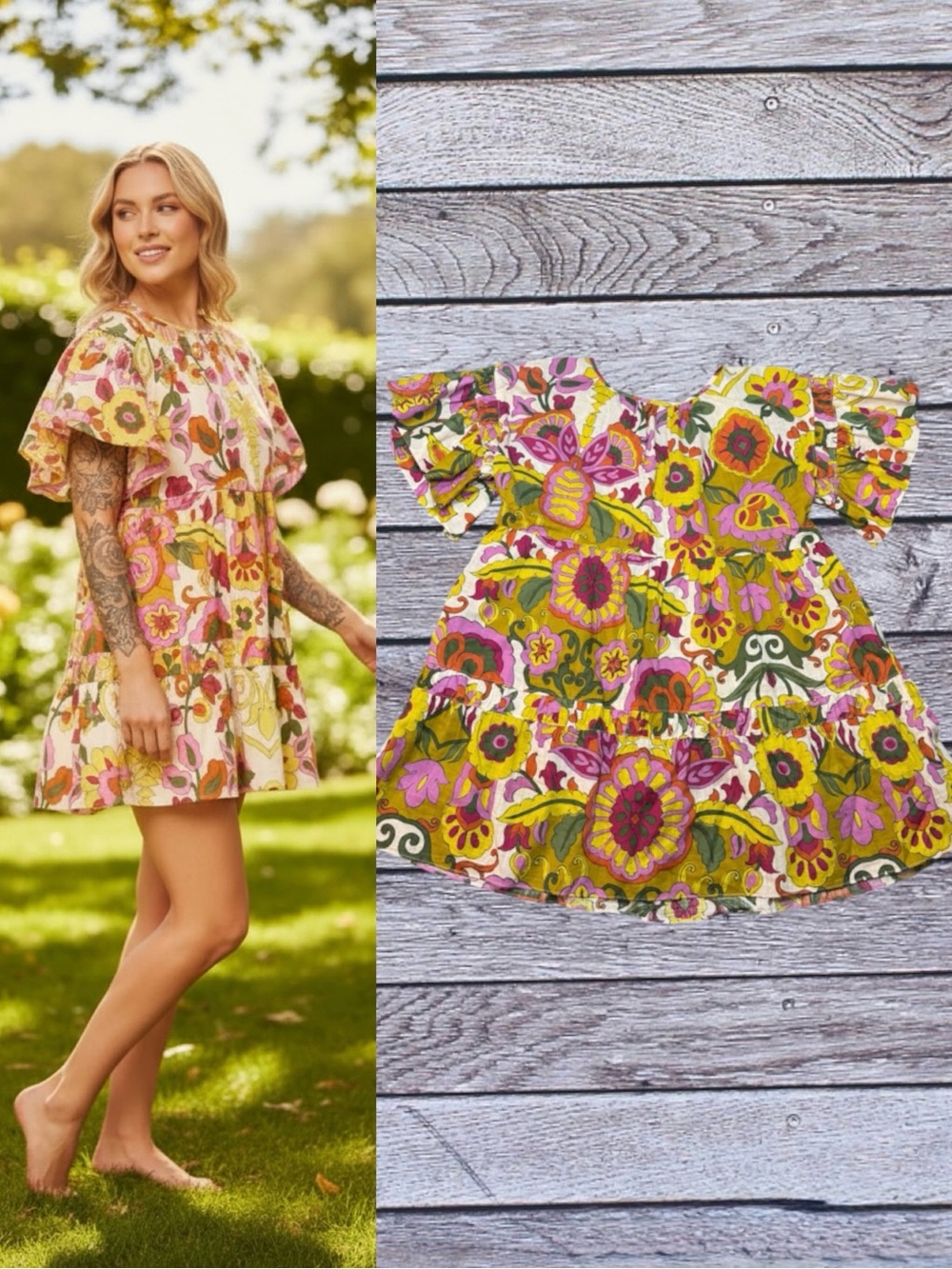 MISA Los Angeles Mabel Mini Dress Floral Corsica Print Multi Tiered Ruffle XL
